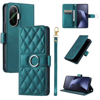 For Redmi Turbo 4 Pro 5G / Poco F7 5G Ring Buckle Rhombic Leather Phone Case(Green)