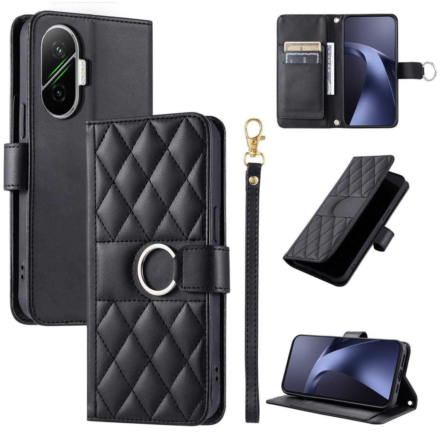 For Redmi Turbo 4 Pro 5G / Poco F7 5G Ring Buckle Rhombic Leather Phone Case(Black)