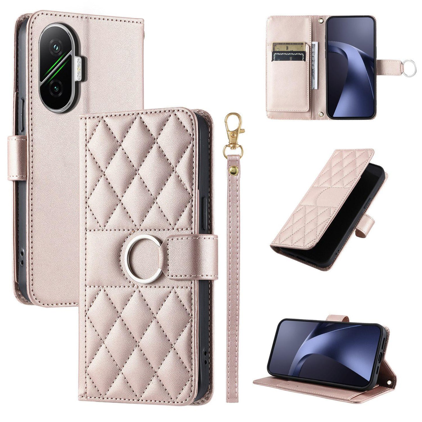 For Redmi Turbo 4 Pro 5G / Poco F7 5G Ring Buckle Rhombic Leather Phone Case(Rose Gold)