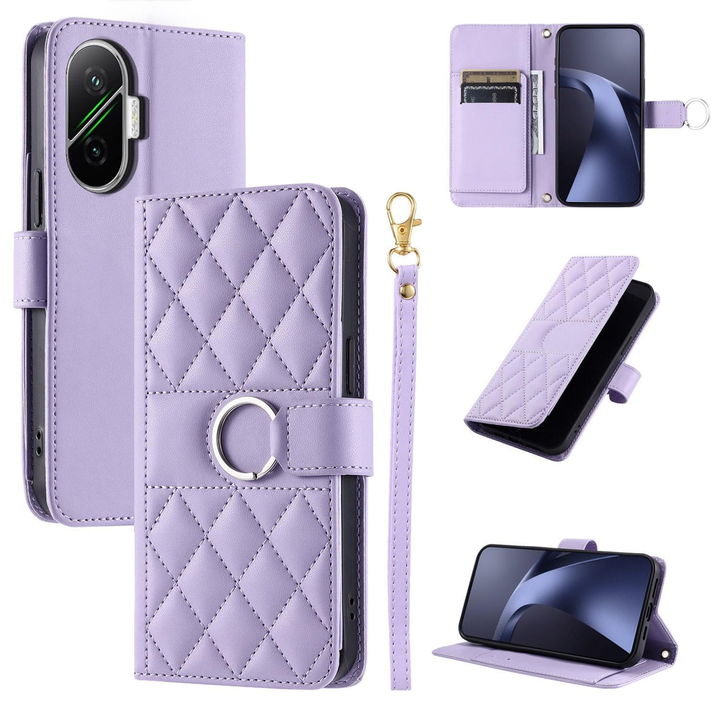 For Redmi Turbo 4 Pro 5G / Poco F7 5G Ring Buckle Rhombic Leather Phone Case(Purple)