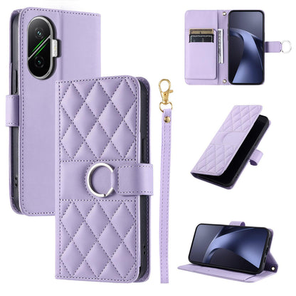 For Redmi Turbo 4 Pro 5G / Poco F7 5G Ring Buckle Rhombic Leather Phone Case(Purple)