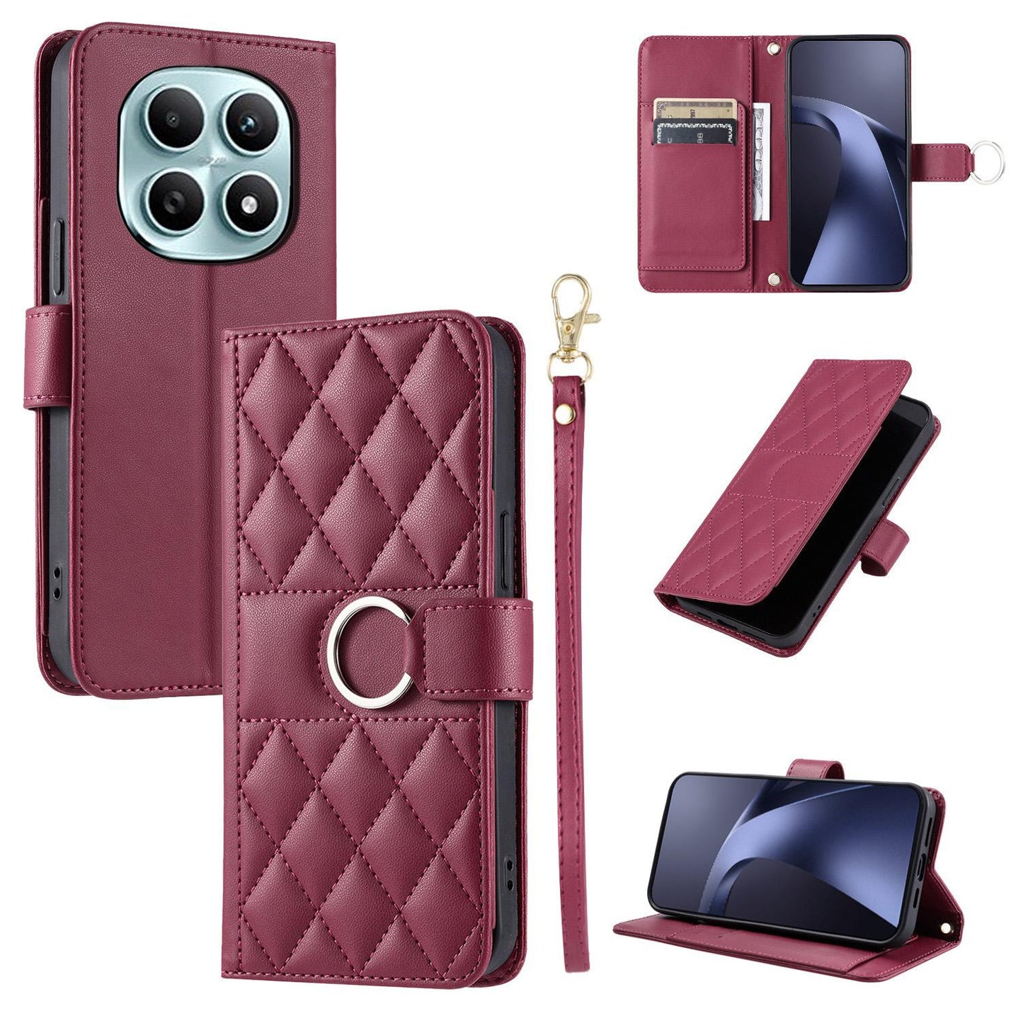 For Redmi Note 15 4G / 5G Global 164mm Ring Buckle Rhombic Leather Phone Case(Red)