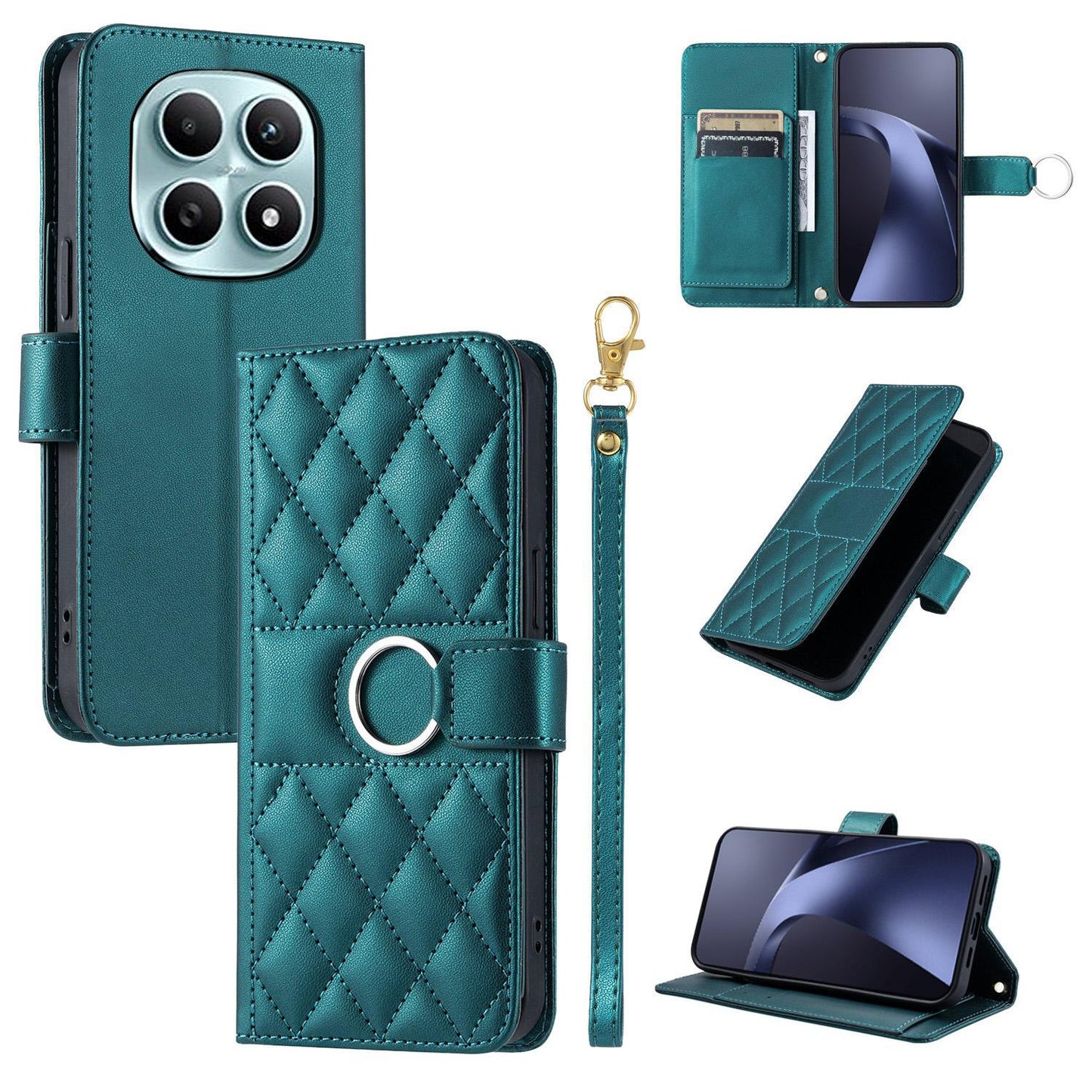 For Redmi Note 15 4G / 5G Global 164mm Ring Buckle Rhombic Leather Phone Case(Green)