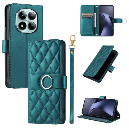 For Redmi Note 15 Pro 5G Global 163.6mm Ring Buckle Rhombic Leather Phone Case(Green)