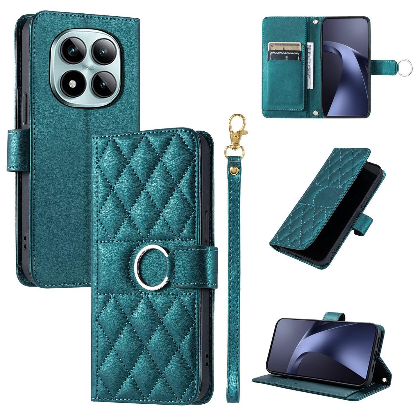 For Redmi Note 15 Pro 4G Global 163.2mm Ring Buckle Rhombic Leather Phone Case(Green)