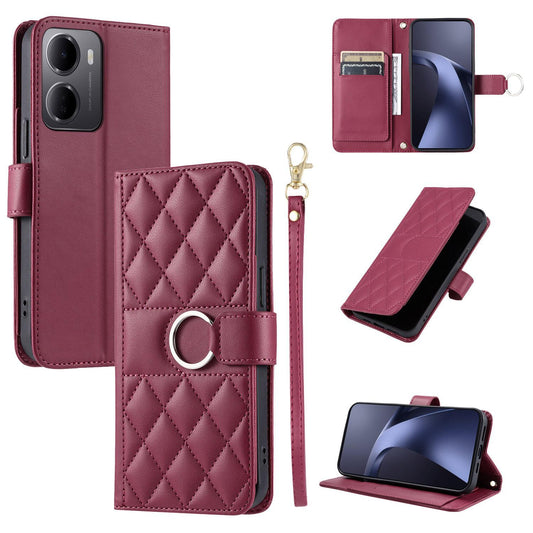 For Redmi 15a 5G / R70 5G Ring Buckle Rhombic Leather Phone Case(Red)