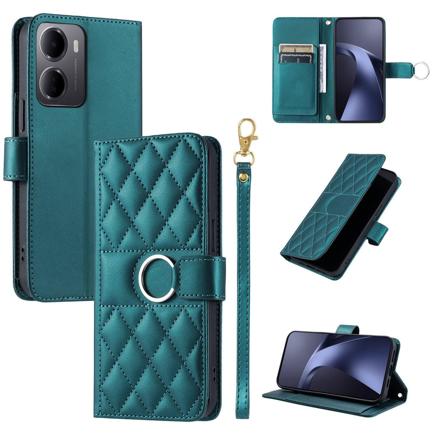 For Redmi 15a 5G / R70 5G Ring Buckle Rhombic Leather Phone Case(Green)