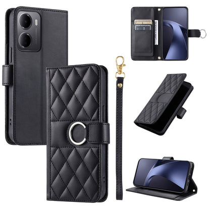 For Redmi 15a 5G / R70 5G Ring Buckle Rhombic Leather Phone Case(Black)