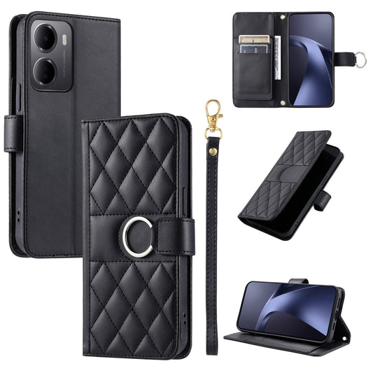 For Redmi 15a 5G / R70 5G Ring Buckle Rhombic Leather Phone Case(Black)