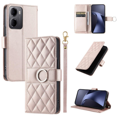 For Redmi 15a 5G / R70 5G Ring Buckle Rhombic Leather Phone Case(Rose Gold)