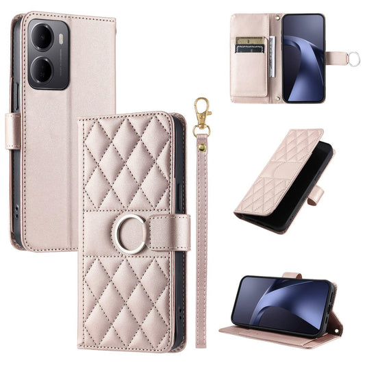 For Redmi 15a 5G / R70 5G Ring Buckle Rhombic Leather Phone Case(Rose Gold)