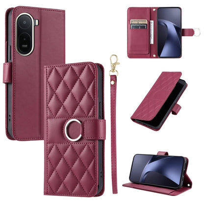 For Redmi A7 Pro 4G / 5G / Poco C81 Ring Buckle Rhombic Leather Phone Case(Red)