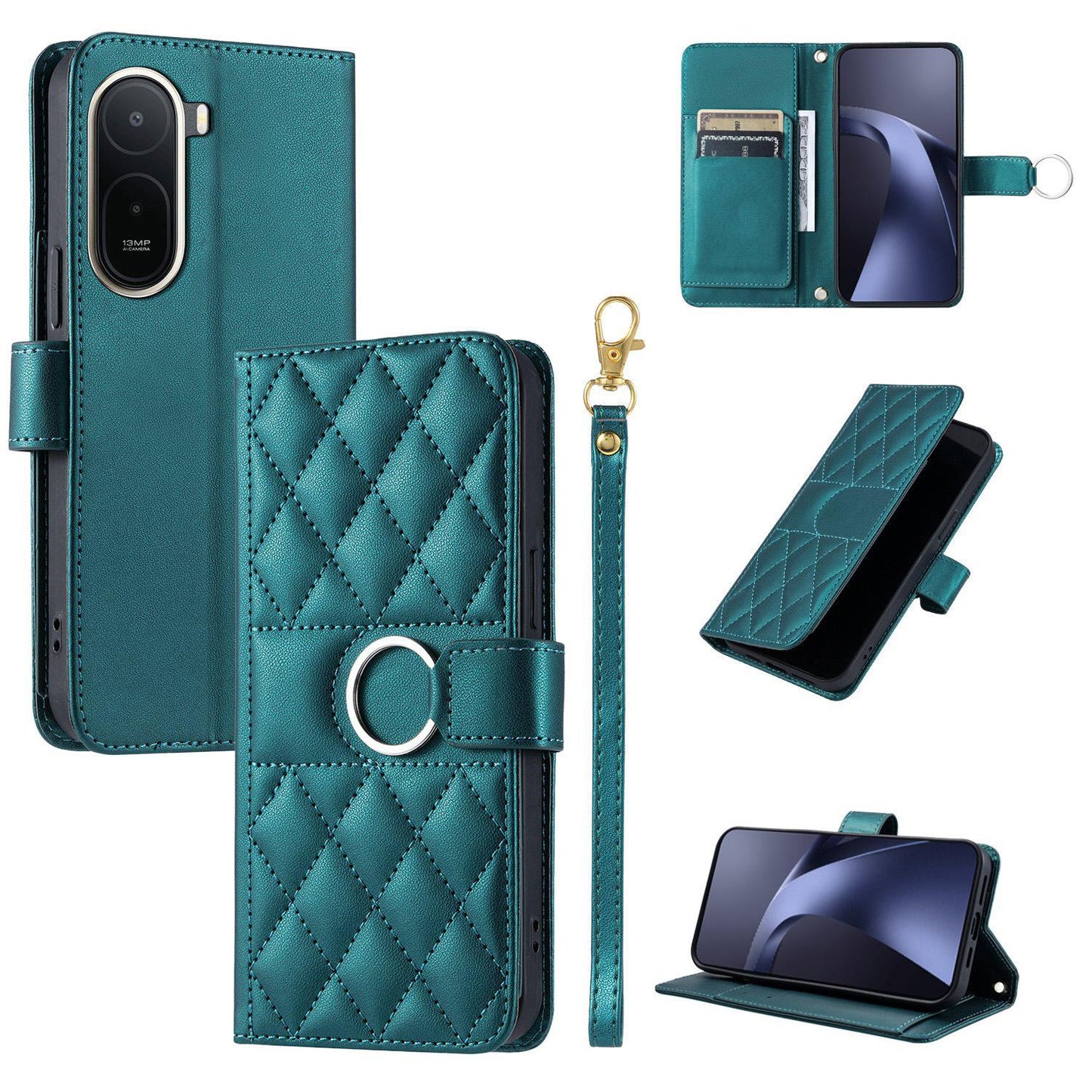 For Redmi A7 Pro 4G / 5G / Poco C81 Ring Buckle Rhombic Leather Phone Case(Green)