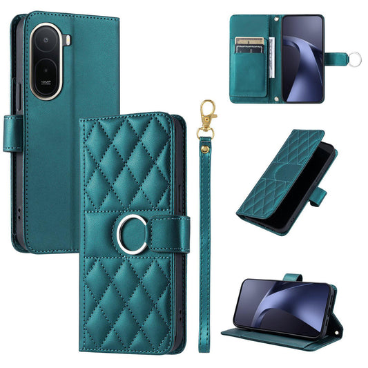For Redmi A7 Pro 4G / 5G / Poco C81 Ring Buckle Rhombic Leather Phone Case(Green)