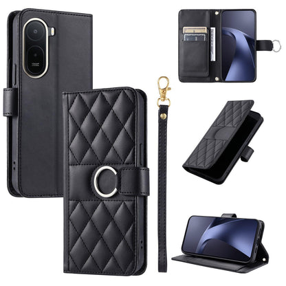 For Redmi A7 Pro 4G / 5G / Poco C81 Ring Buckle Rhombic Leather Phone Case(Black)