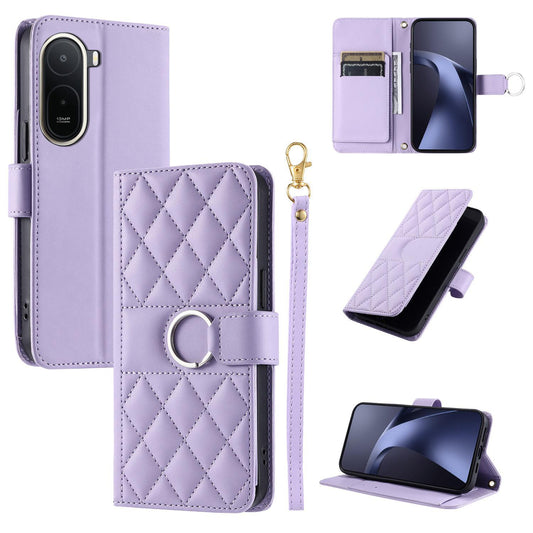 For Redmi A7 Pro 4G / 5G / Poco C81 Ring Buckle Rhombic Leather Phone Case(Purple)