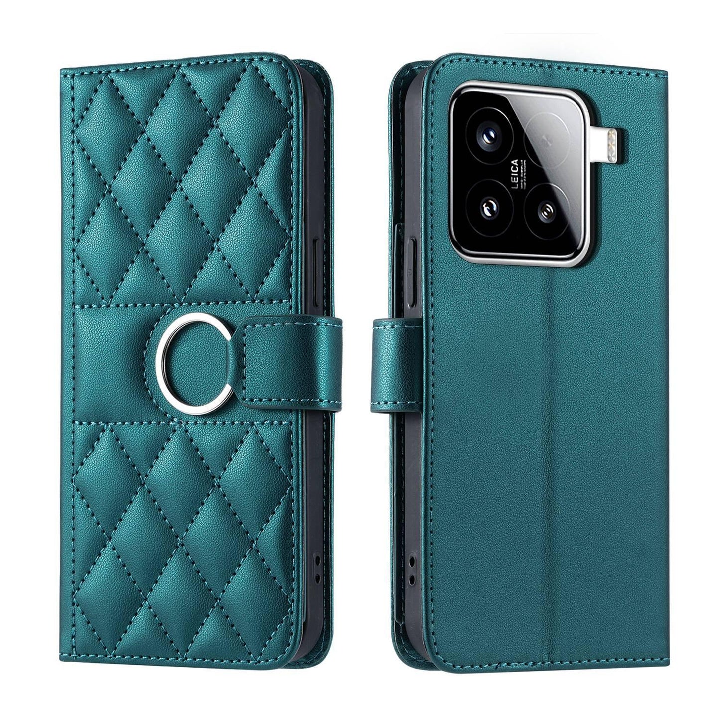 For Xiaomi 15 Ring Buckle Rhombic Leather Phone Case(Green)