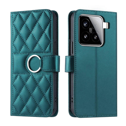 For Xiaomi 15 Ring Buckle Rhombic Leather Phone Case(Green)