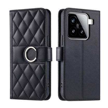 For Xiaomi 15 Ring Buckle Rhombic Leather Phone Case(Black)