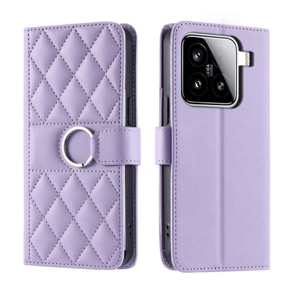 For Xiaomi 15 Ring Buckle Rhombic Leather Phone Case(Purple)
