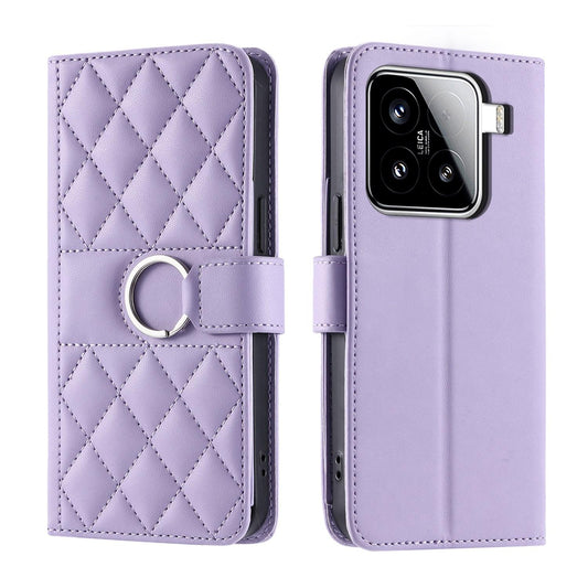 For Xiaomi 15 Ring Buckle Rhombic Leather Phone Case(Purple)