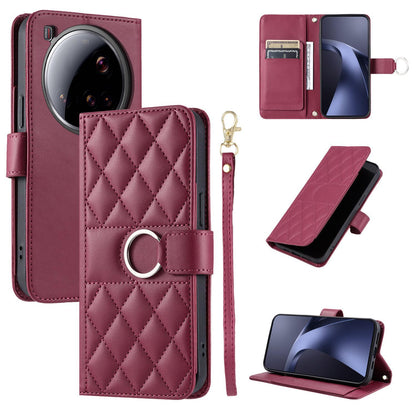 For Xiaomi 15 Ultra Ring Buckle Rhombic Leather Phone Case(Red)