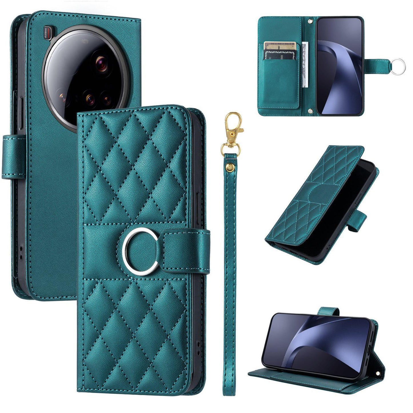 For Xiaomi 15 Ultra Ring Buckle Rhombic Leather Phone Case(Green)