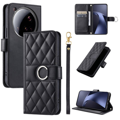 For Xiaomi 15 Ultra Ring Buckle Rhombic Leather Phone Case(Black)