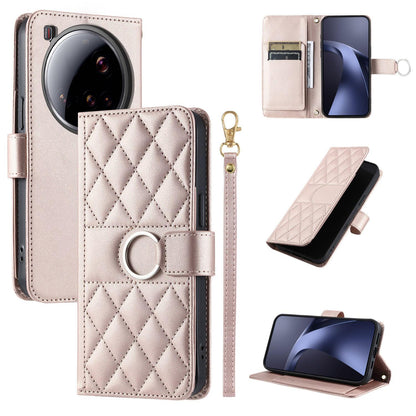 For Xiaomi 15 Ultra Ring Buckle Rhombic Leather Phone Case(Rose Gold)
