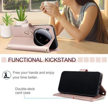 For Xiaomi 15 Ultra Ring Buckle Rhombic Leather Phone Case(Rose Gold)