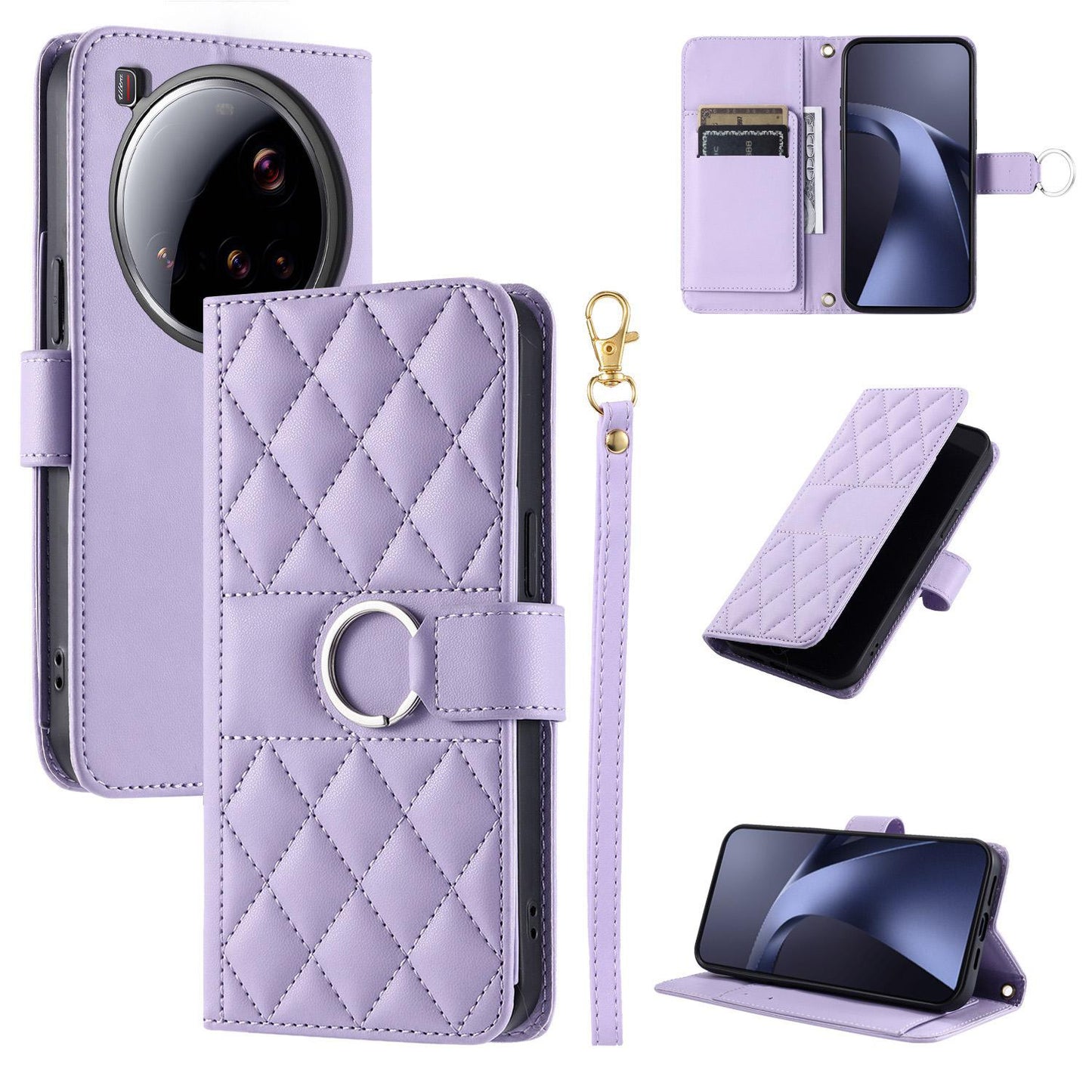 For Xiaomi 15 Ultra Ring Buckle Rhombic Leather Phone Case(Purple)