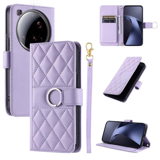 For Xiaomi 15 Ultra Ring Buckle Rhombic Leather Phone Case(Purple)