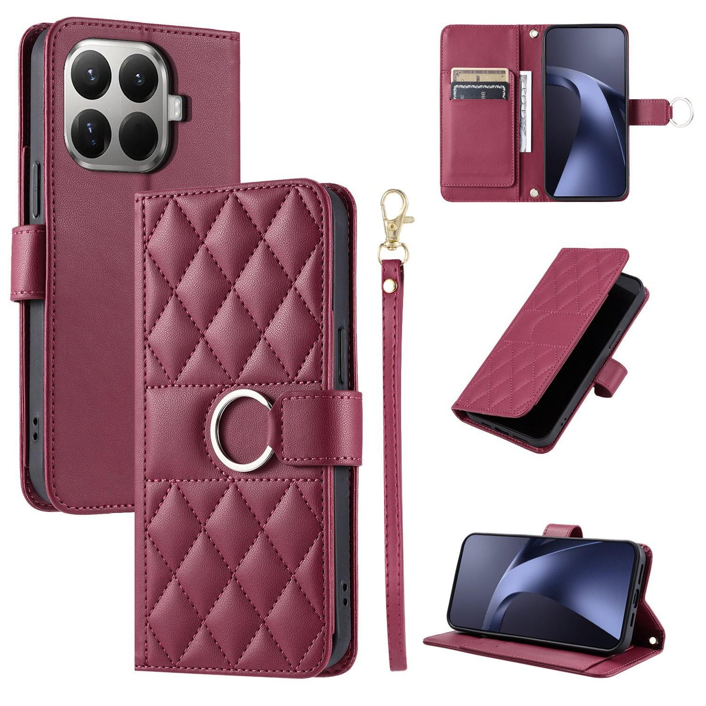 For Xiaomi 15T Pro 5G Ring Buckle Rhombic Leather Phone Case(Red)