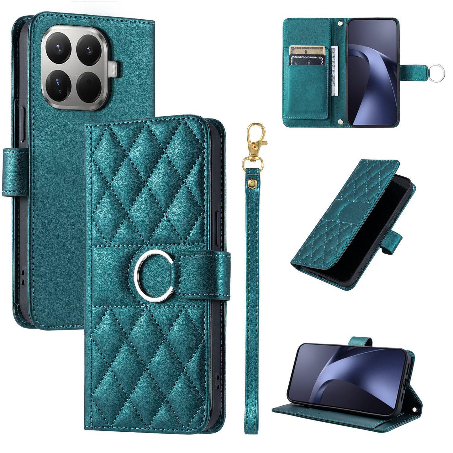 For Xiaomi 15T Pro 5G Ring Buckle Rhombic Leather Phone Case(Green)