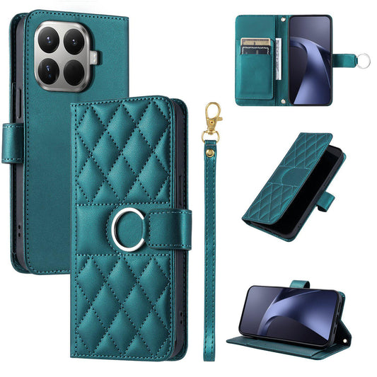 For Xiaomi 15T Pro 5G Ring Buckle Rhombic Leather Phone Case(Green)
