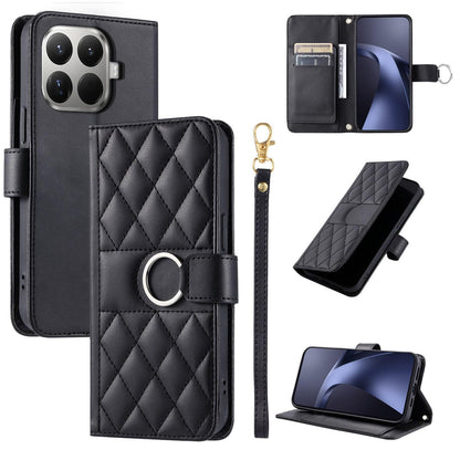 For Xiaomi 15T Pro 5G Ring Buckle Rhombic Leather Phone Case(Black)