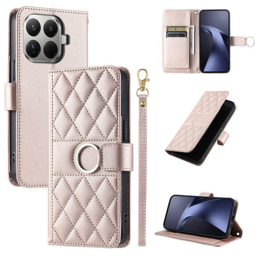 For Xiaomi 15T Pro 5G Ring Buckle Rhombic Leather Phone Case(Rose Gold)