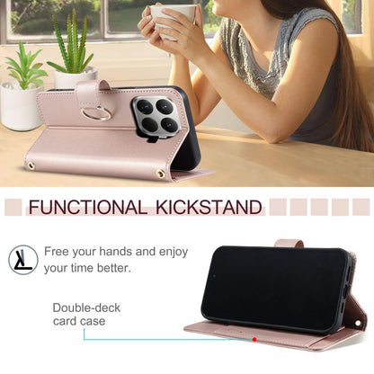 For Xiaomi 15T Pro 5G Ring Buckle Rhombic Leather Phone Case(Rose Gold)
