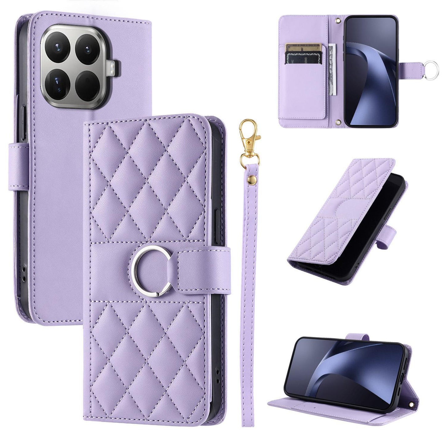 For Xiaomi 15T Pro 5G Ring Buckle Rhombic Leather Phone Case(Purple)