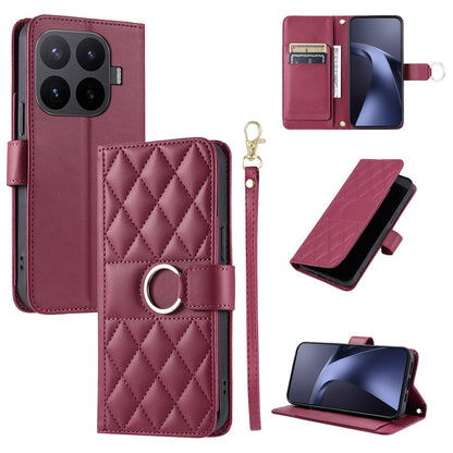 For Xiaomi 17T 5G Ring Buckle Rhombic Leather Phone Case(Red)