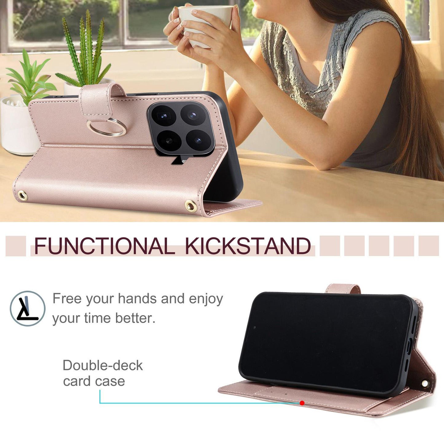 For Xiaomi 17T 5G Ring Buckle Rhombic Leather Phone Case(Rose Gold)