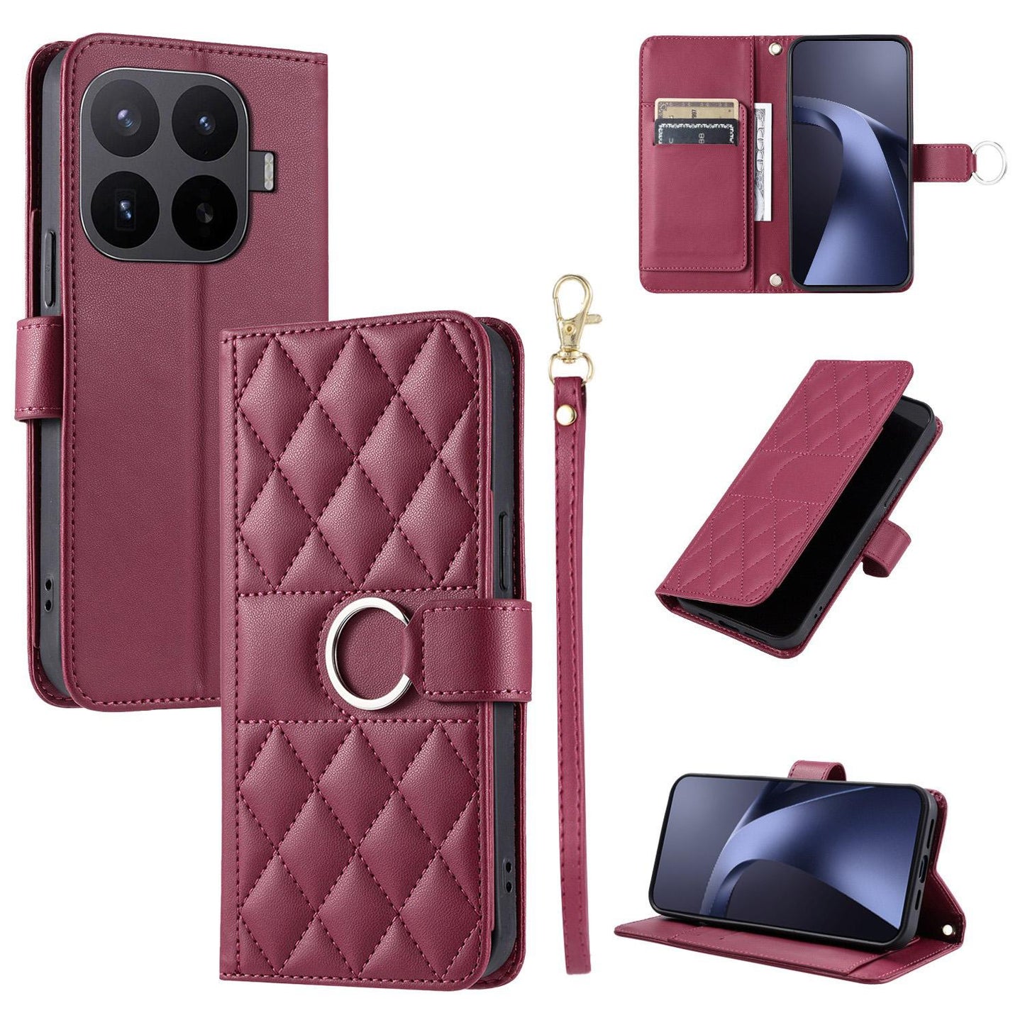 For Xiaomi 17T Pro 5G Ring Buckle Rhombic Leather Phone Case(Red)