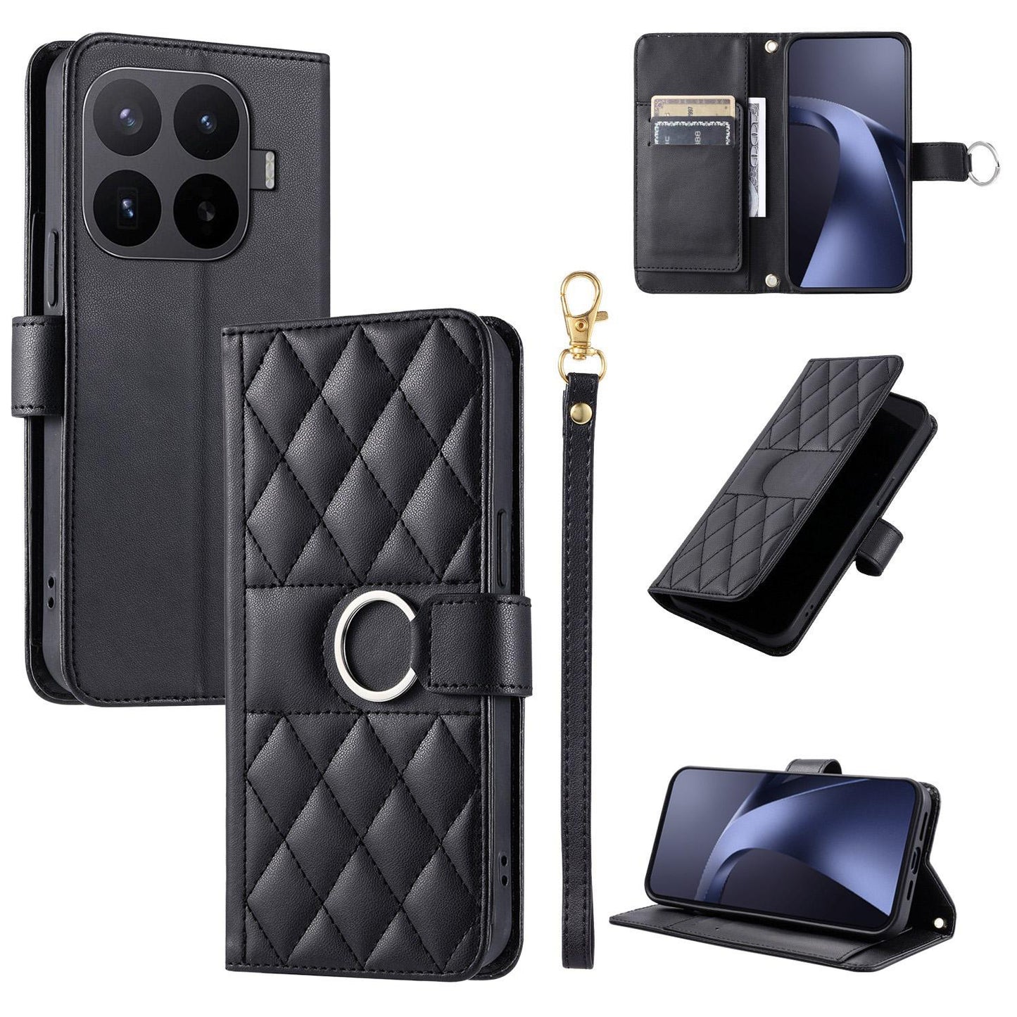 For Xiaomi 17T Pro 5G Ring Buckle Rhombic Leather Phone Case(Black)