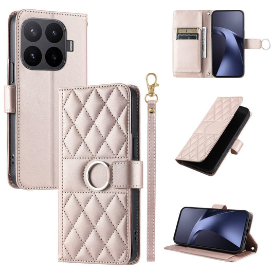 For Xiaomi 17T Pro 5G Ring Buckle Rhombic Leather Phone Case(Rose Gold)