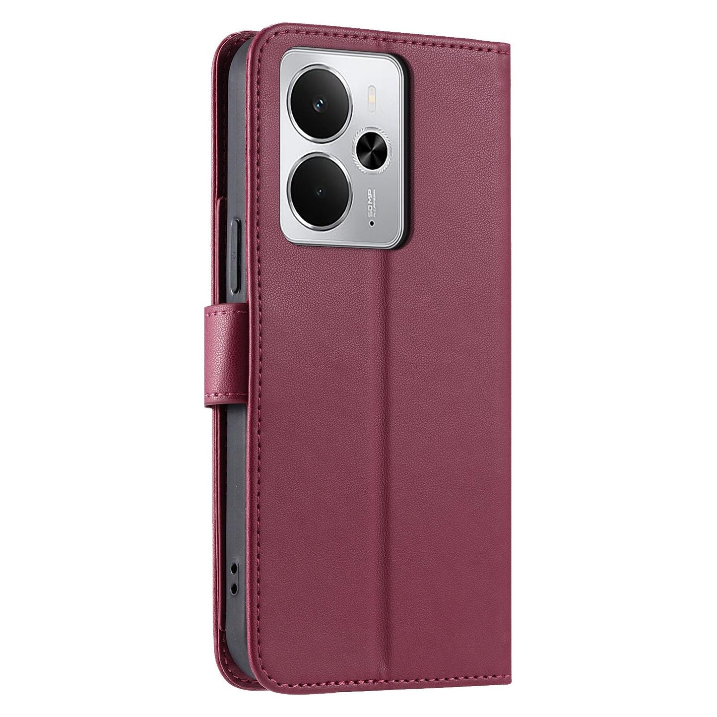 For Realme 14 5G Ring Buckle Rhombic Leather Phone Case(Red)