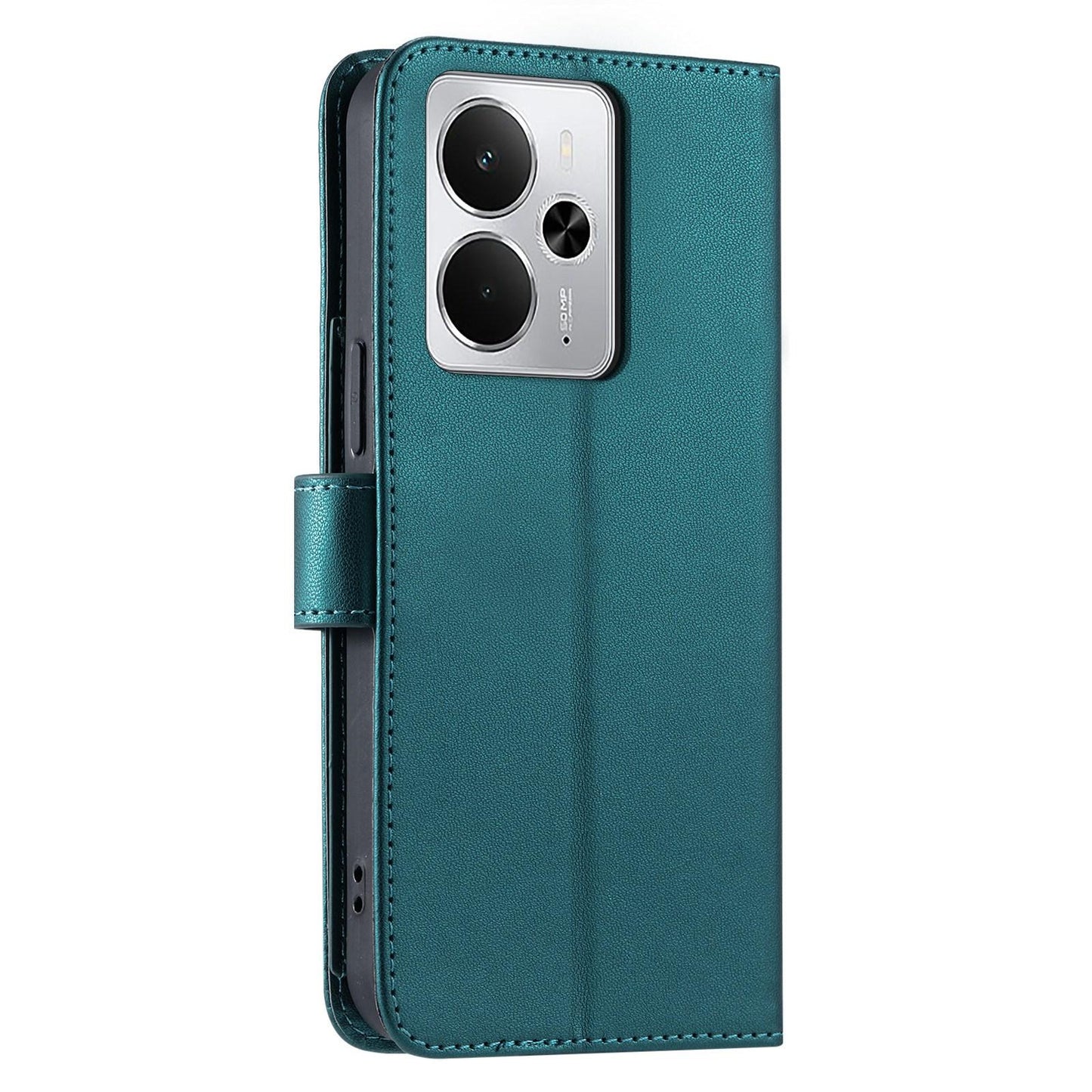 For Realme 14 5G Ring Buckle Rhombic Leather Phone Case(Green)