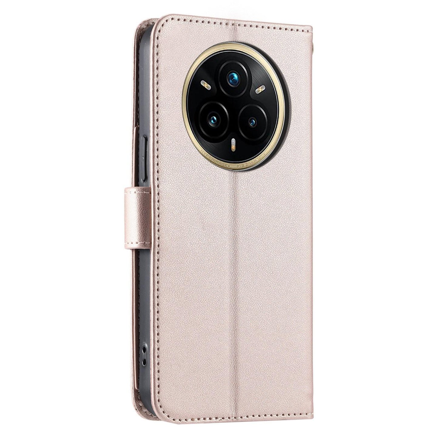 For Realme 14 Pro Ring Buckle Rhombic Leather Phone Case(Rose Gold)