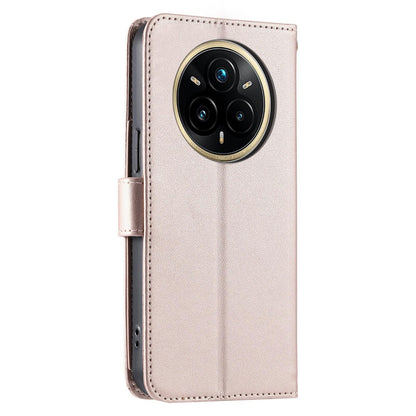 For Realme 14 Pro Ring Buckle Rhombic Leather Phone Case(Rose Gold)