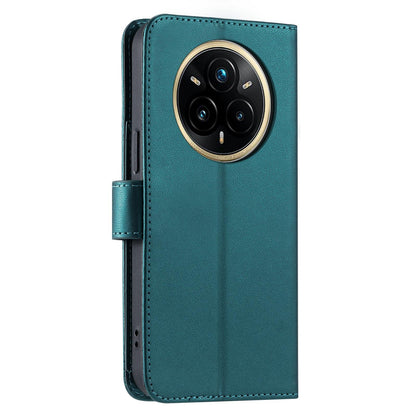 For Realme 14 Pro+ Ring Buckle Rhombic Leather Phone Case(Green)