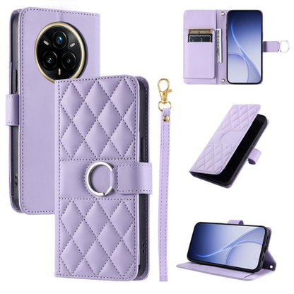 For Realme 14 Pro+ Ring Buckle Rhombic Leather Phone Case(Purple)